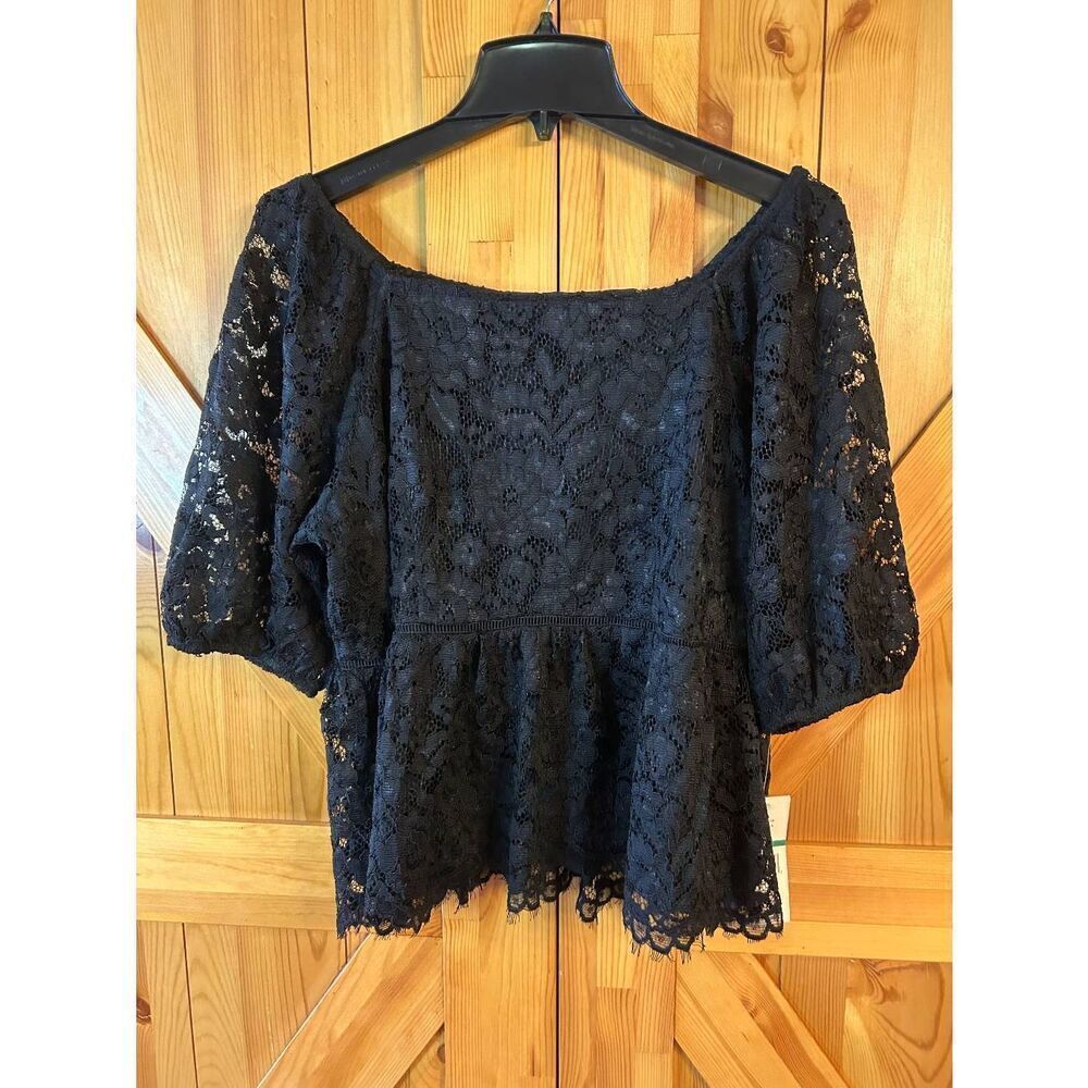 Nanette Lepore Black Lace Peplum Blouse